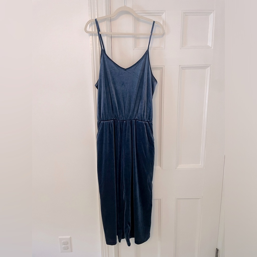 Old Navy Blue Velour Jumpsuit Spaghetti Strap Elastic Waist Size M
